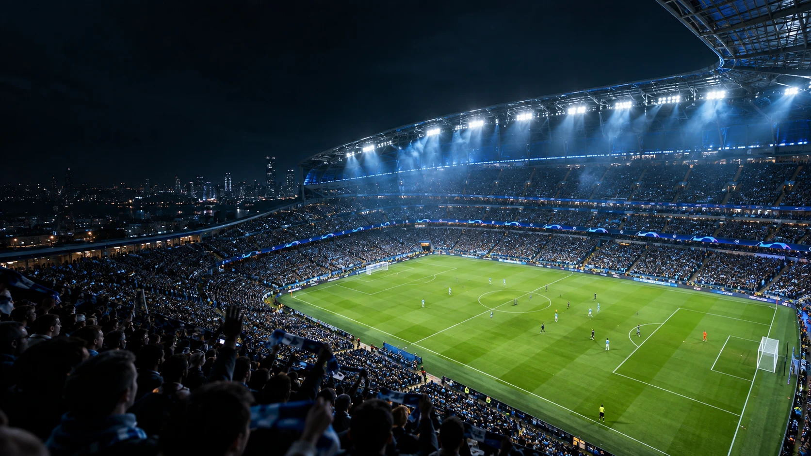 Un estadio de fútbol iluminado